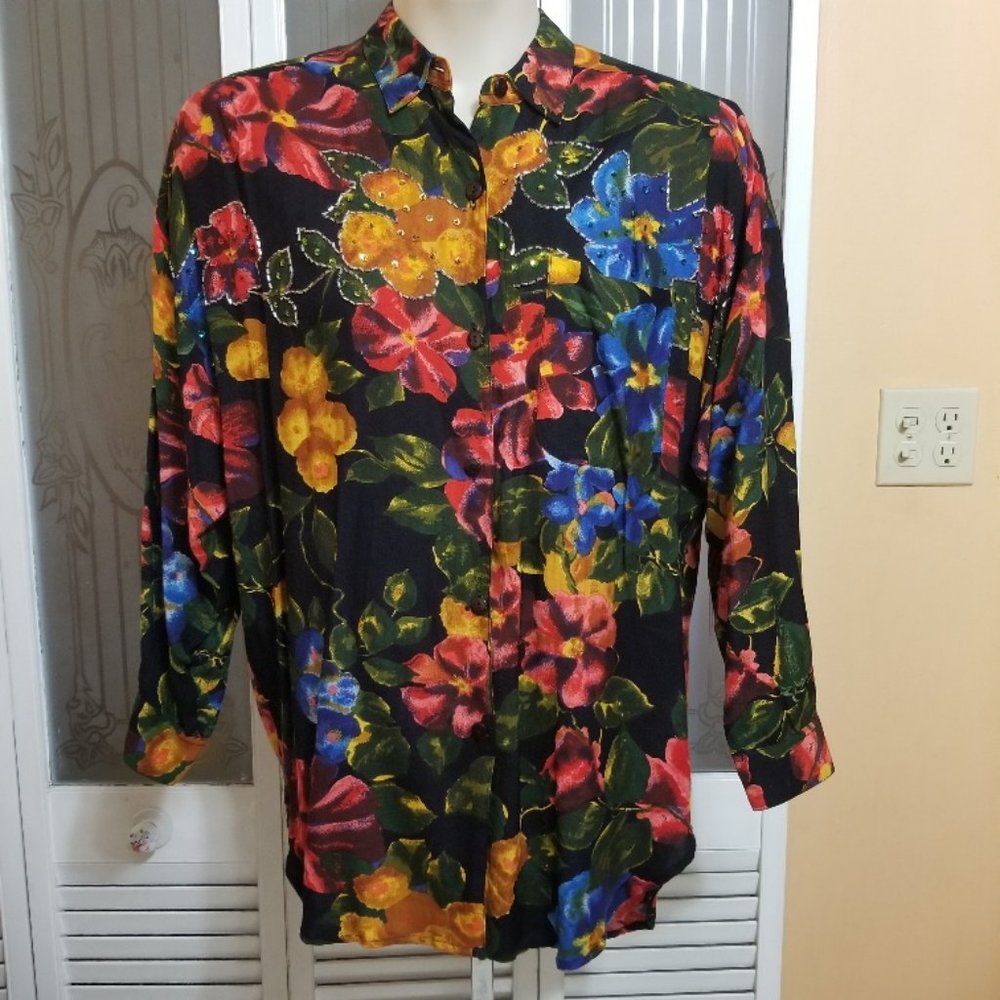 At Last Studio Ladies Beautiful Multicolor Floral Sequined & Beaded Top